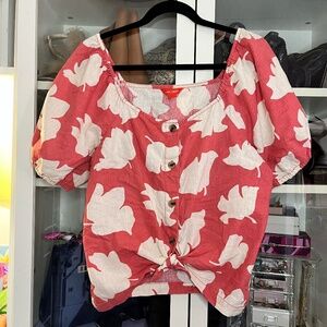 Coral Patterned Button Down Top Size 8